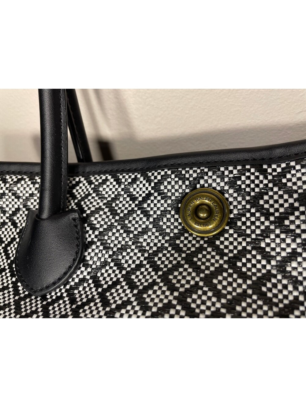 Lauren Ralph Lauren Millbrook Market Tote Geometric Preppy - Picture 7 of 9